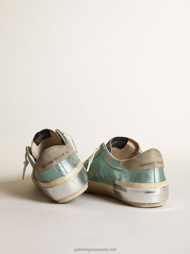 Super-Star sneakers in mint-green laminated leather with ice-gray suede star and multi-foxing FN20N48 Women Golden Goose