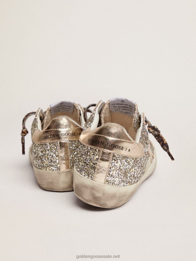 Super-Star sneakers in platinum-colored glitter with star and heel tab in tone-on-tone laminated leather FN20N286 Women Golden Goose