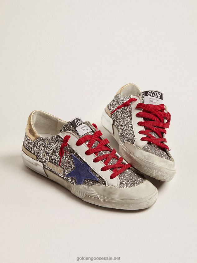Super-Star sneakers in silver glitter and multi-foxing FN20N101 Women Golden Goose