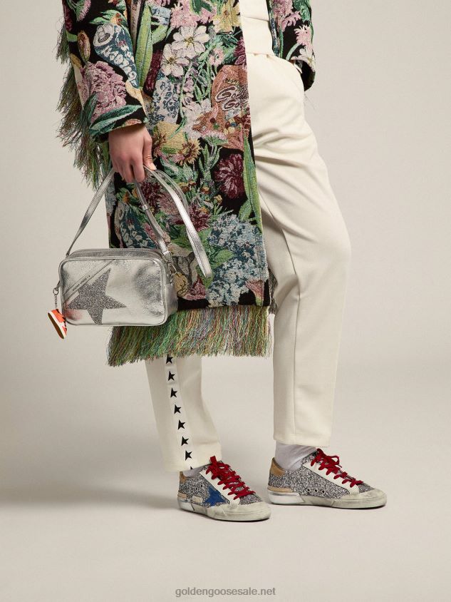 Super-Star sneakers in silver glitter and multi-foxing FN20N101 Women Golden Goose