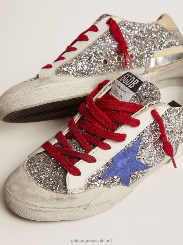 Super-Star sneakers in silver glitter and multi-foxing FN20N101 Women Golden Goose