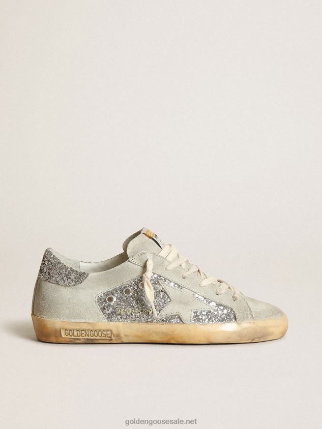 Super-Star sneakers in silver glitter with ice-gray suede star and inserts FN20N12 Women Golden Goose