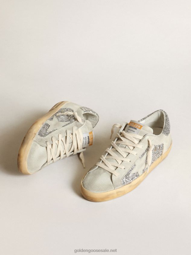 Super-Star sneakers in silver glitter with ice-gray suede star and inserts FN20N12 Women Golden Goose