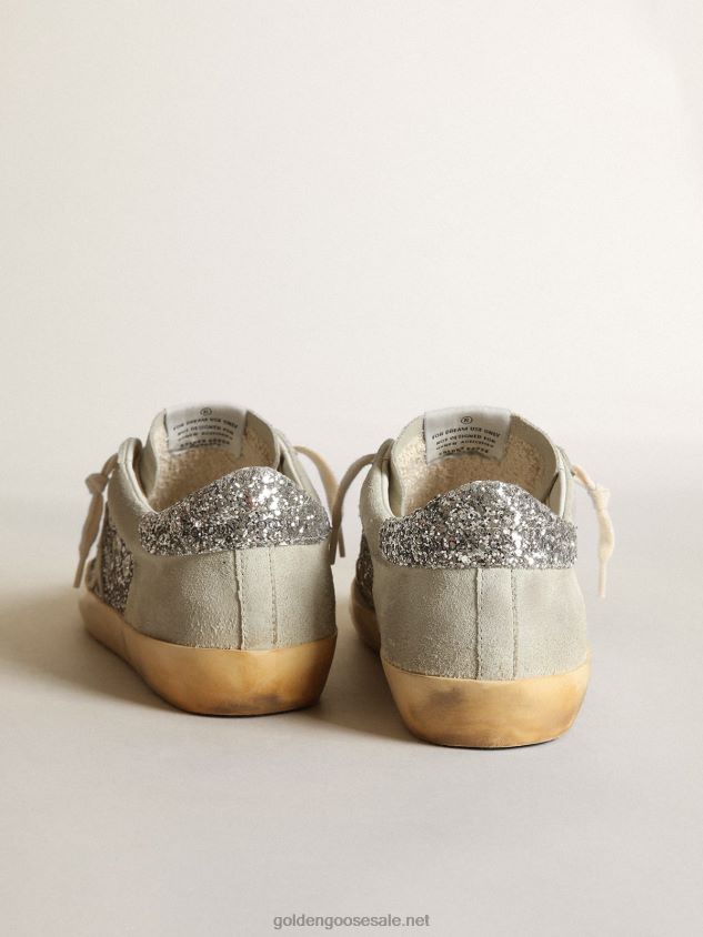 Super-Star sneakers in silver glitter with ice-gray suede star and inserts FN20N12 Women Golden Goose