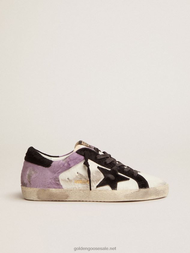 Super-Star sneakers in white and lilac pony skin with black pony skin inserts FN20N135 Women Golden Goose