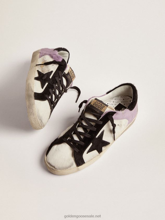 Super-Star sneakers in white and lilac pony skin with black pony skin inserts FN20N135 Women Golden Goose