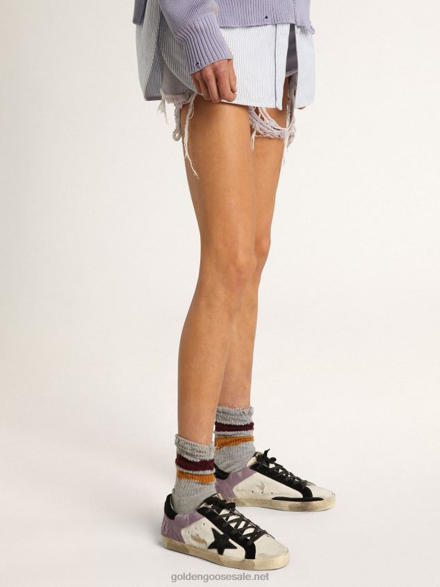 Super-Star sneakers in white and lilac pony skin with black pony skin inserts FN20N135 Women Golden Goose