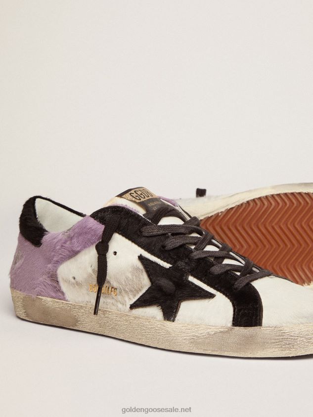 Super-Star sneakers in white and lilac pony skin with black pony skin inserts FN20N135 Women Golden Goose