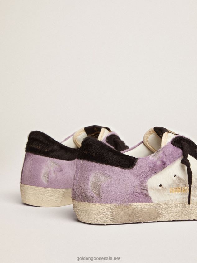 Super-Star sneakers in white and lilac pony skin with black pony skin inserts FN20N135 Women Golden Goose