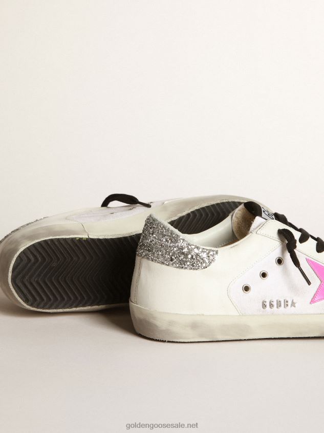 Super-Star sneakers in white leather and canvas with shocking-pink leather star FN20N66 Women Golden Goose