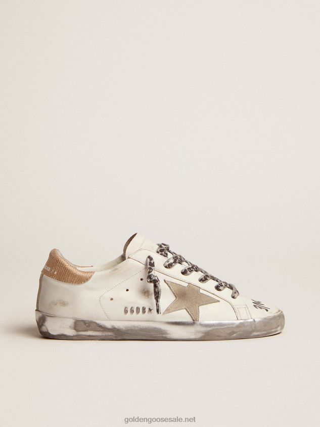 Super-Star sneakers in white leather with ice-gray suede star and contrasting black lettering FN20N46 Women Golden Goose