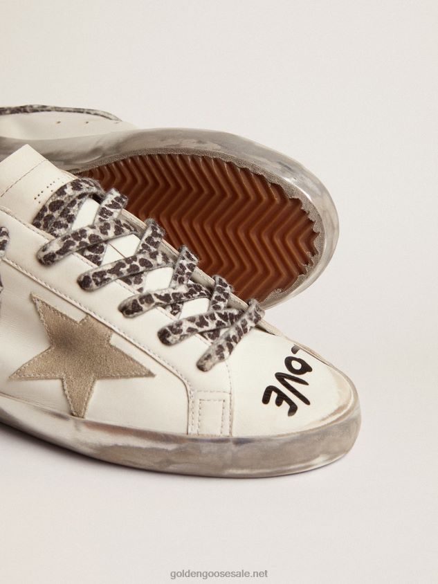 Super-Star sneakers in white leather with ice-gray suede star and contrasting black lettering FN20N46 Women Golden Goose