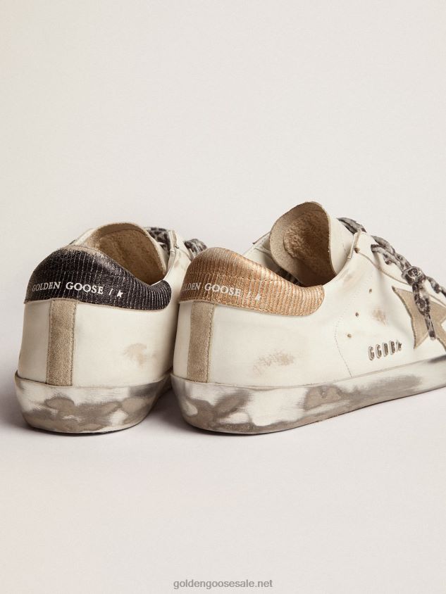 Super-Star sneakers in white leather with ice-gray suede star and contrasting black lettering FN20N46 Women Golden Goose