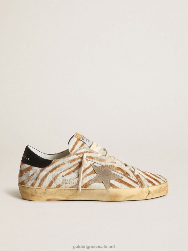 Super-Star sneakers in zebra-print pony skin with dove-gray suede star FN20N243 Women Golden Goose