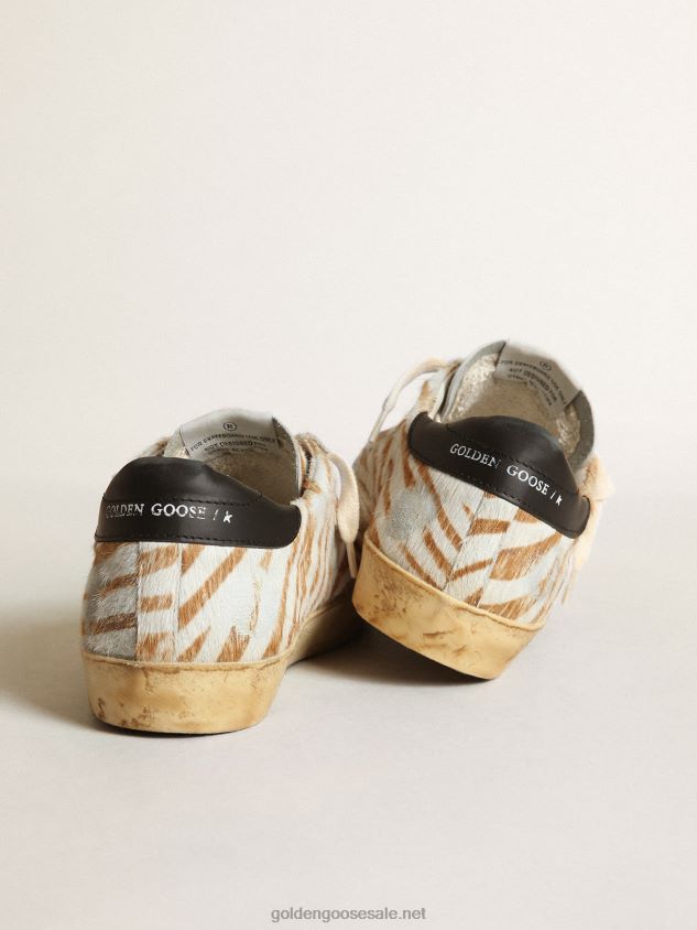 Super-Star sneakers in zebra-print pony skin with dove-gray suede star FN20N243 Women Golden Goose