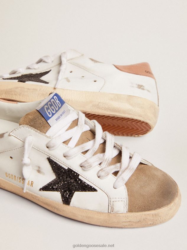 Super-Star sneakers with black glitter star and old-rose leather heel tab FN20N103 Women Golden Goose