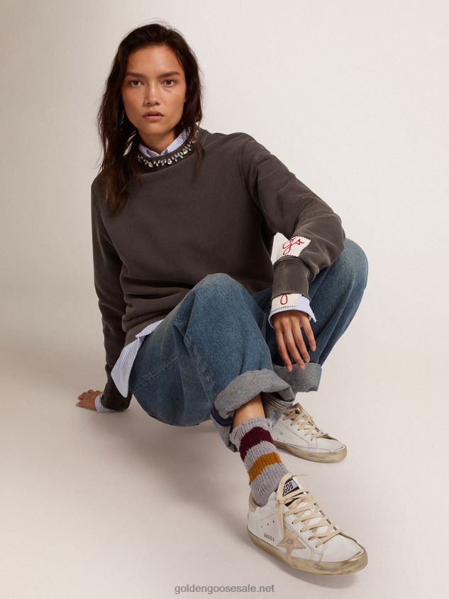 Super-Star sneakers with gold sparkle foxing and metal stud lettering FN20N60 Women Golden Goose