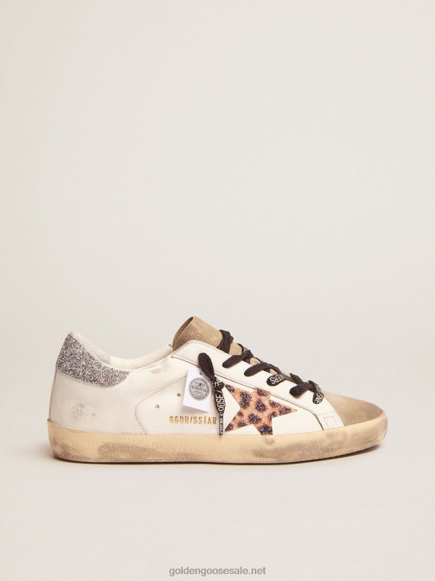 Super-Star sneakers with leopard-print crystal star and silver-colored crystal heel tab FN20N26 Women Golden Goose
