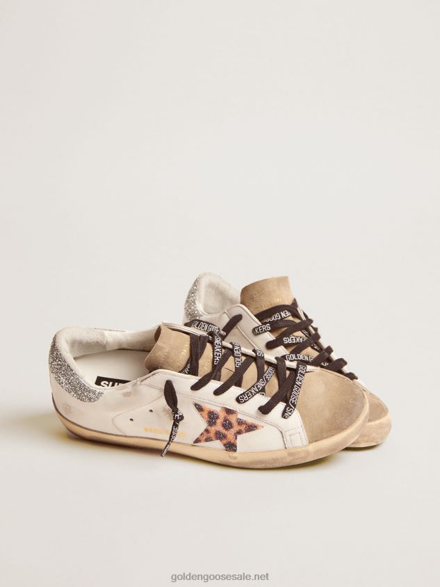 Super-Star sneakers with leopard-print crystal star and silver-colored crystal heel tab FN20N26 Women Golden Goose