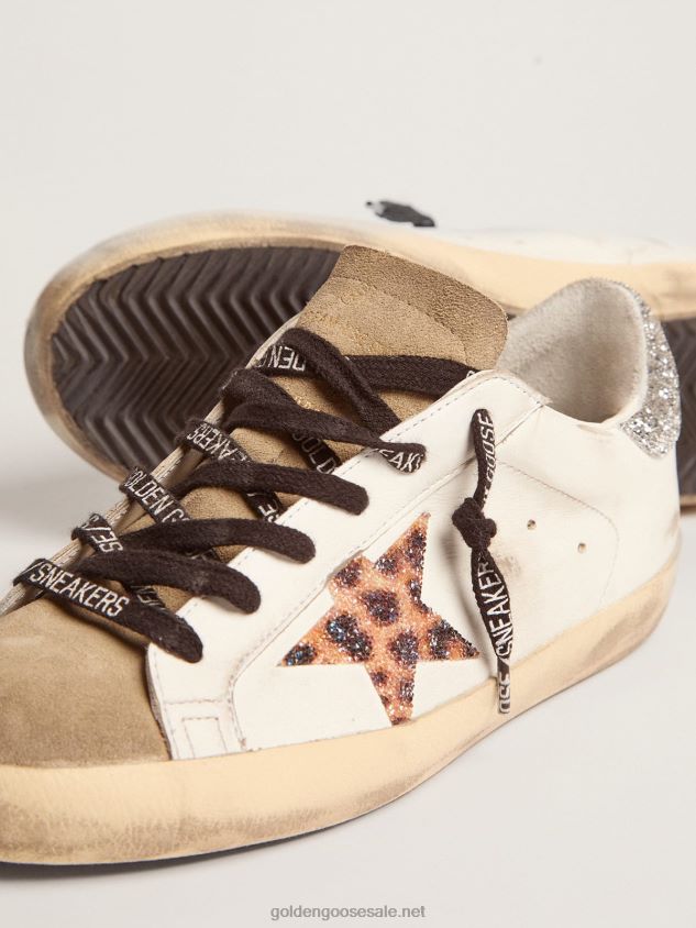 Super-Star sneakers with leopard-print crystal star and silver-colored crystal heel tab FN20N26 Women Golden Goose