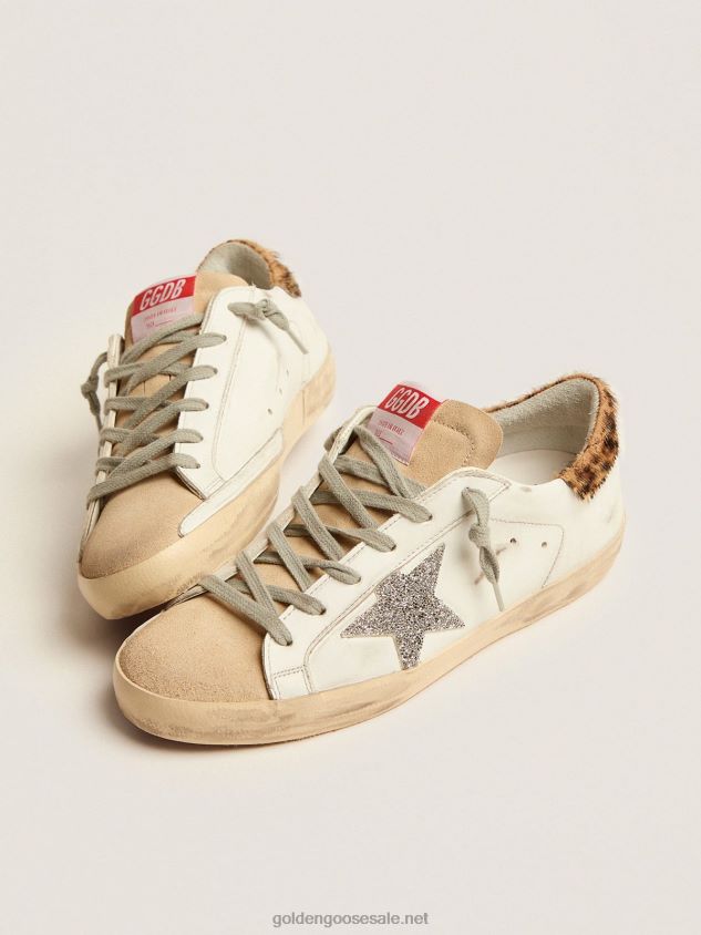 Super-Star sneakers with leopard-print pony skin heel tab and Swarovski star FN20N104 Women Golden Goose