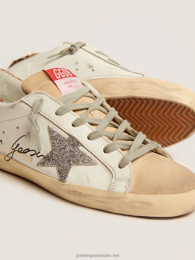 Super-Star sneakers with leopard-print pony skin heel tab and Swarovski star FN20N104 Women Golden Goose