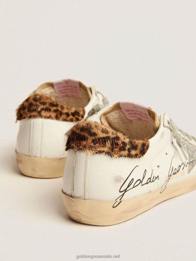 Super-Star sneakers with leopard-print pony skin heel tab and Swarovski star FN20N104 Women Golden Goose