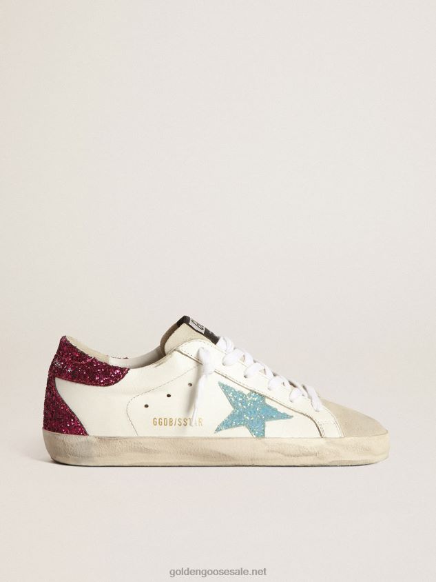 Super-Star sneakers with light blue glitter star and purple glitter heel tab FN20N267 Women Golden Goose