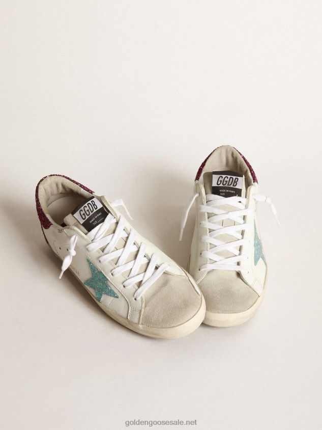 Super-Star sneakers with light blue glitter star and purple glitter heel tab FN20N267 Women Golden Goose
