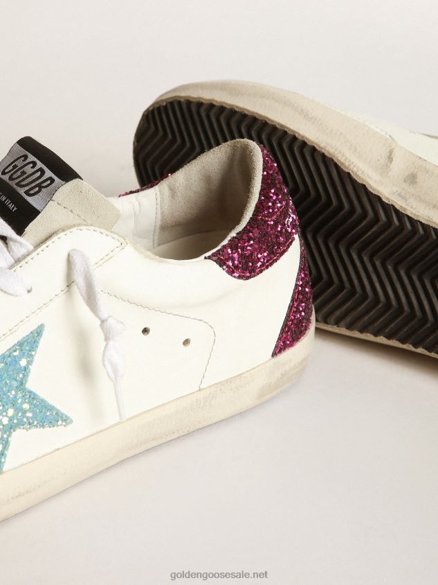 Super-Star sneakers with light blue glitter star and purple glitter heel tab FN20N267 Women Golden Goose