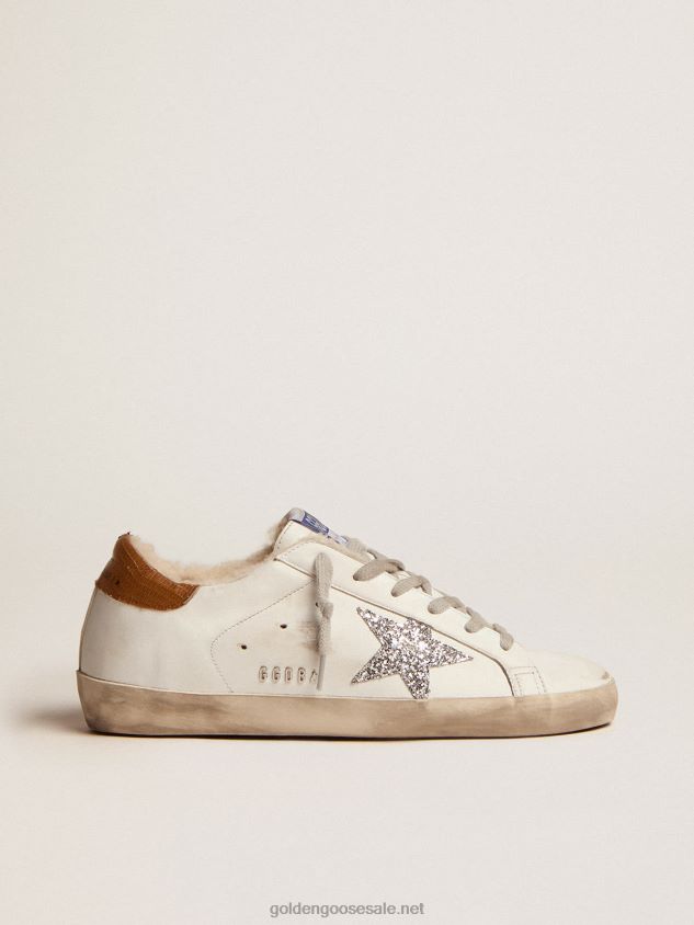 Super-Star sneakers with shearling lining silver glitter star and lizard-print dove-gray leather heel tab FN20N86 Women Golden Goose