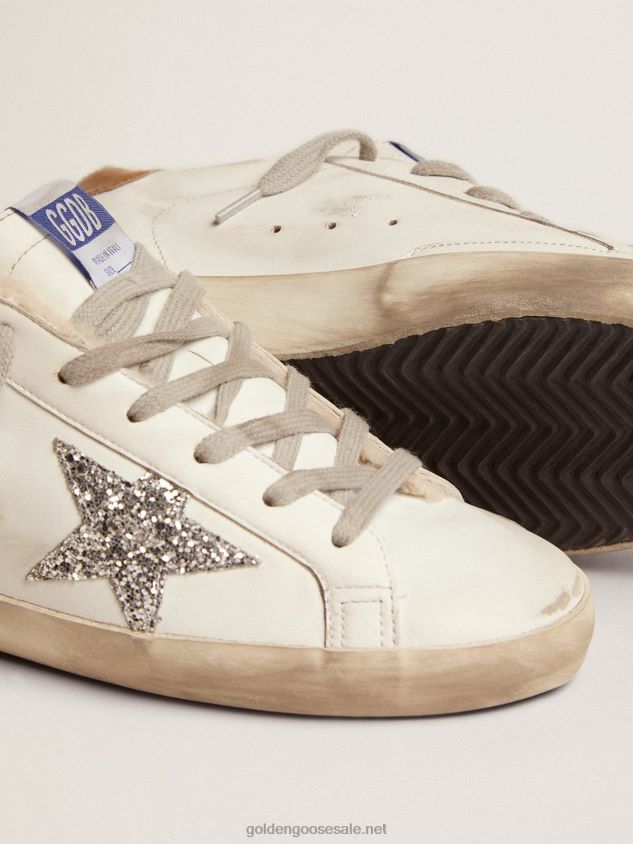 Super-Star sneakers with shearling lining silver glitter star and lizard-print dove-gray leather heel tab FN20N86 Women Golden Goose