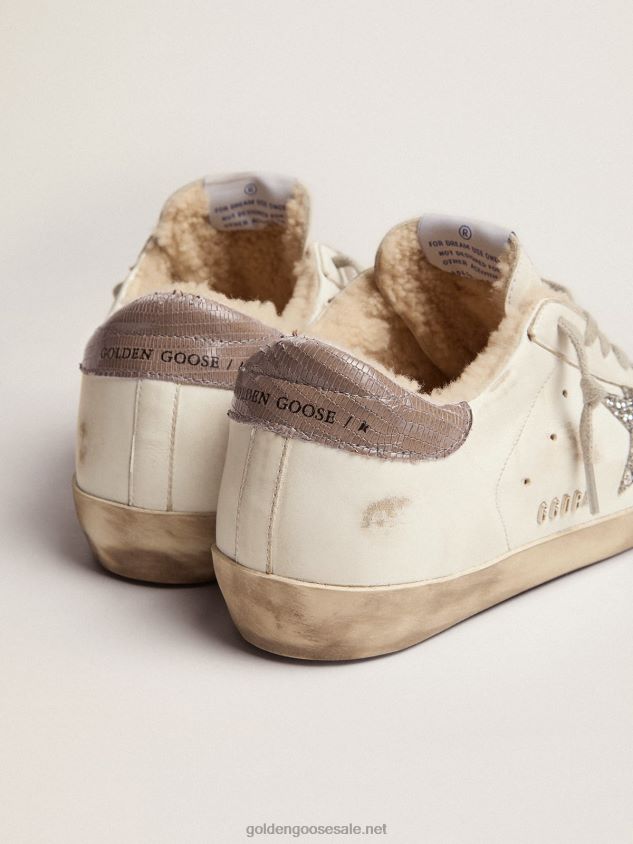 Super-Star sneakers with shearling lining silver glitter star and lizard-print dove-gray leather heel tab FN20N86 Women Golden Goose