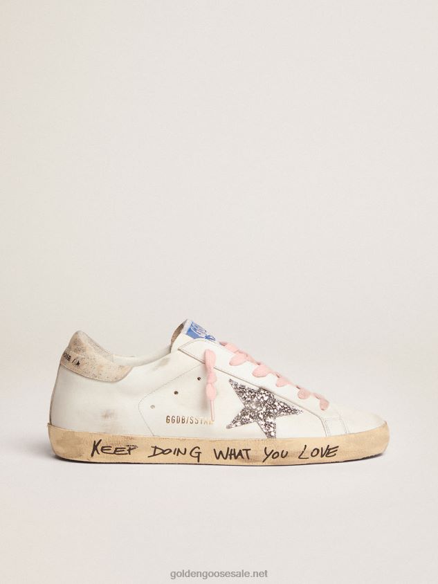 Super-Star sneakers with silver glitter star and leopard-print leather heel tab FN20N273 Women Golden Goose