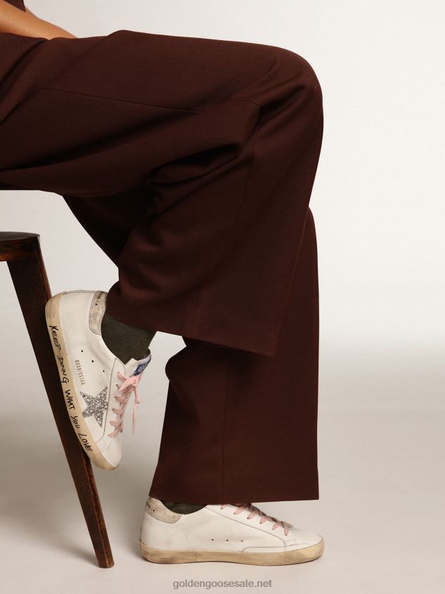 Super-Star sneakers with silver glitter star and leopard-print leather heel tab FN20N273 Women Golden Goose