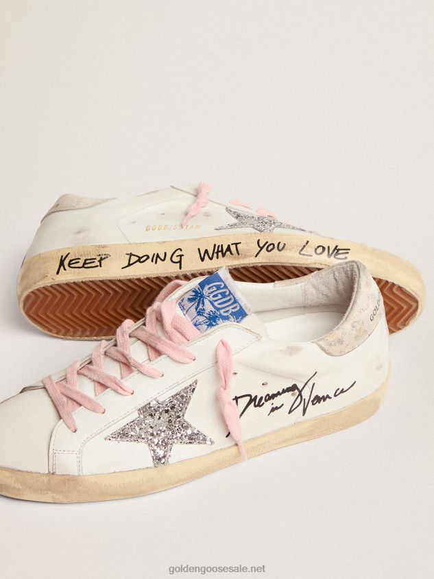 Super-Star sneakers with silver glitter star and leopard-print leather heel tab FN20N273 Women Golden Goose