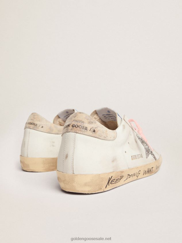 Super-Star sneakers with silver glitter star and leopard-print leather heel tab FN20N273 Women Golden Goose