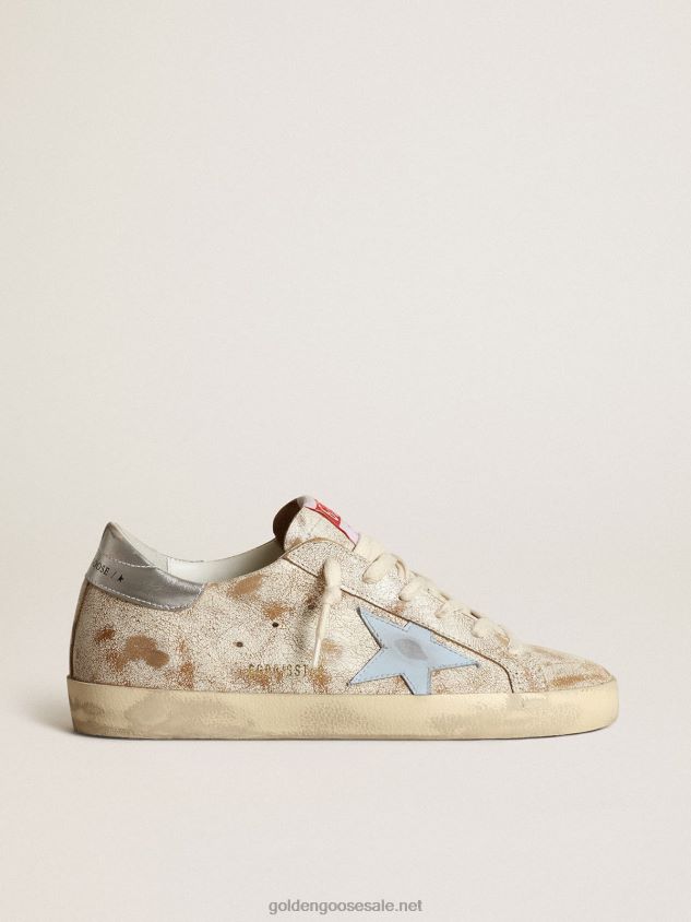 Super-Star sneakers with smoky light-blue leather star and silver metallic leather heel tab FN20N50 Women Golden Goose