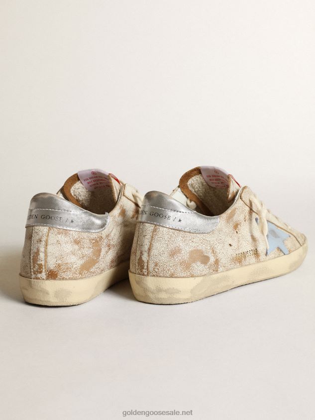 Super-Star sneakers with smoky light-blue leather star and silver metallic leather heel tab FN20N50 Women Golden Goose
