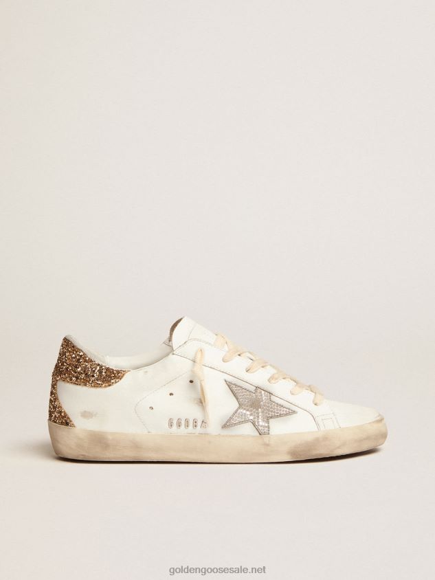 Super-Star sneakers with snake-print silver leather star and gold glitter heel tab FN20N6 Women Golden Goose