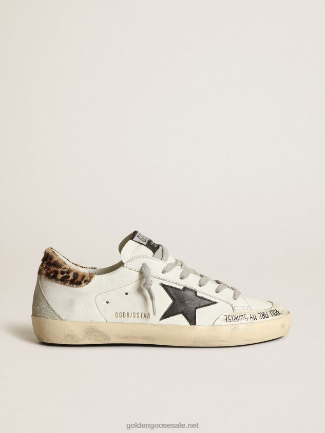 Super-Star with black leather star & leo-print pony skin heel tab FN20N257 Women Golden Goose