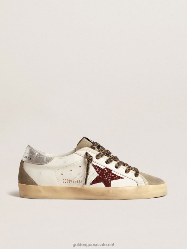 Super-Star with burgundy glitter star and silver heel tab FN20N255 Women Golden Goose