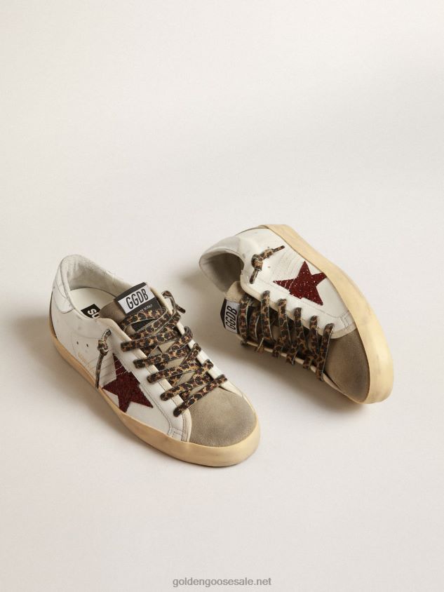 Super-Star with burgundy glitter star and silver heel tab FN20N255 Women Golden Goose