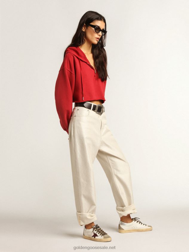 Super-Star with burgundy glitter star and silver heel tab FN20N255 Women Golden Goose