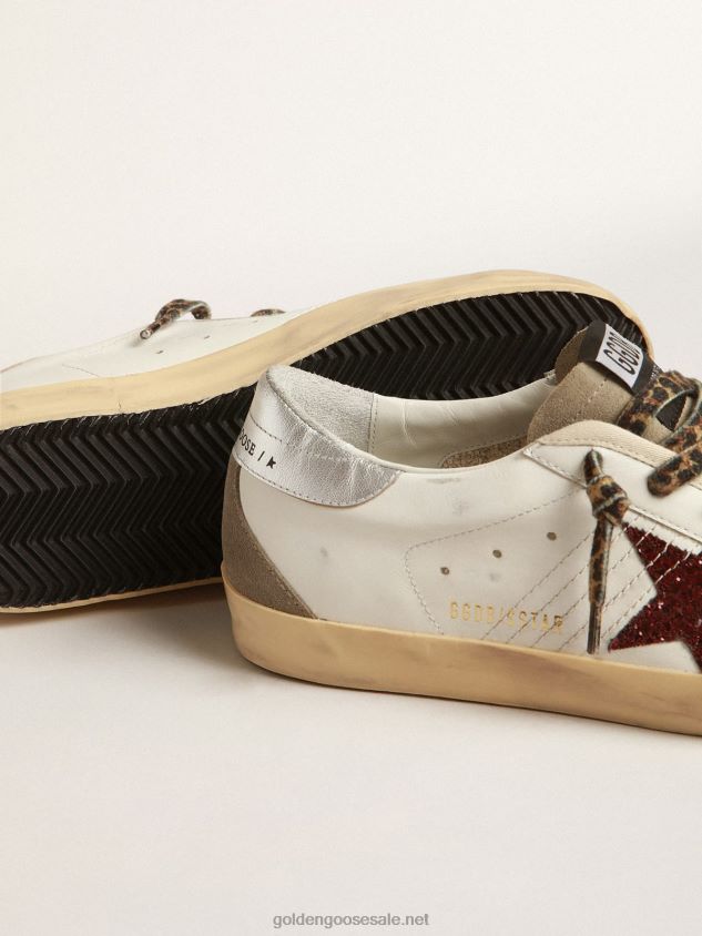 Super-Star with burgundy glitter star and silver heel tab FN20N255 Women Golden Goose