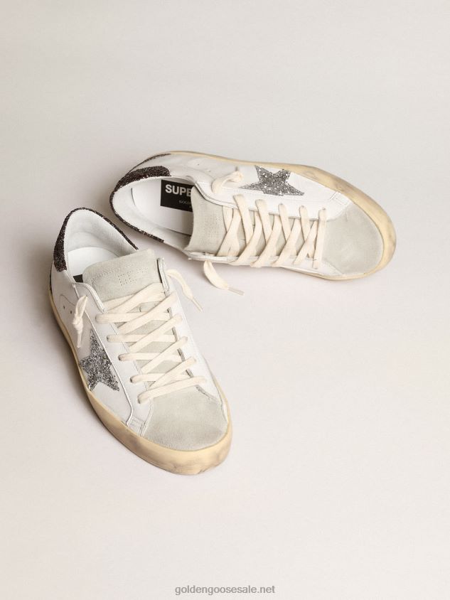 Super-Star with silver star and brown glitter heel tab FN20N210 Women Golden Goose