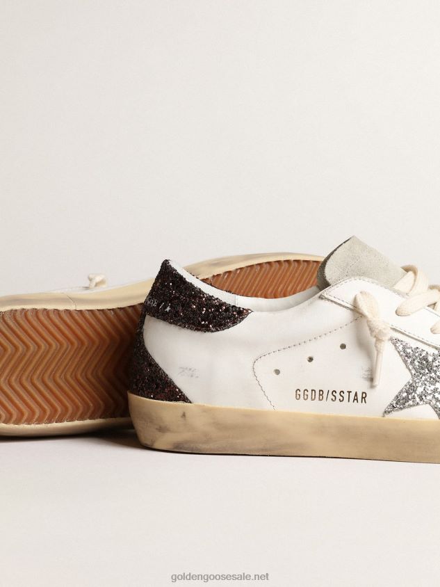Super-Star with silver star and brown glitter heel tab FN20N210 Women Golden Goose