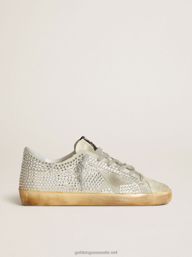 Super-star sneakers in off-white nubuck and silver Swarovski crystals with ice-gray suede star FN20N53 Women Golden Goose
