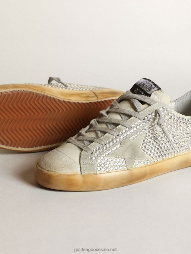 Super-star sneakers in off-white nubuck and silver Swarovski crystals with ice-gray suede star FN20N53 Women Golden Goose