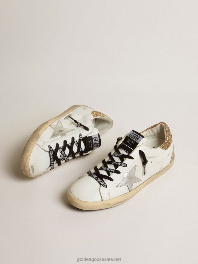 White leather Super-Star sneakers with glittery heel tab FN20N136 Women Golden Goose